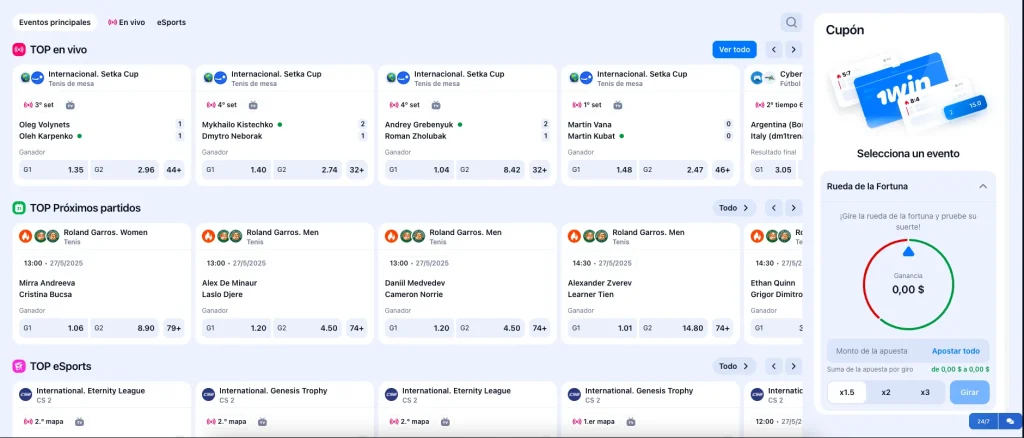 Opciones de apuesta en 1win